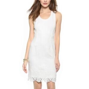 Rebecca Taylor Matelasse Sheath White Lace Trim Dress